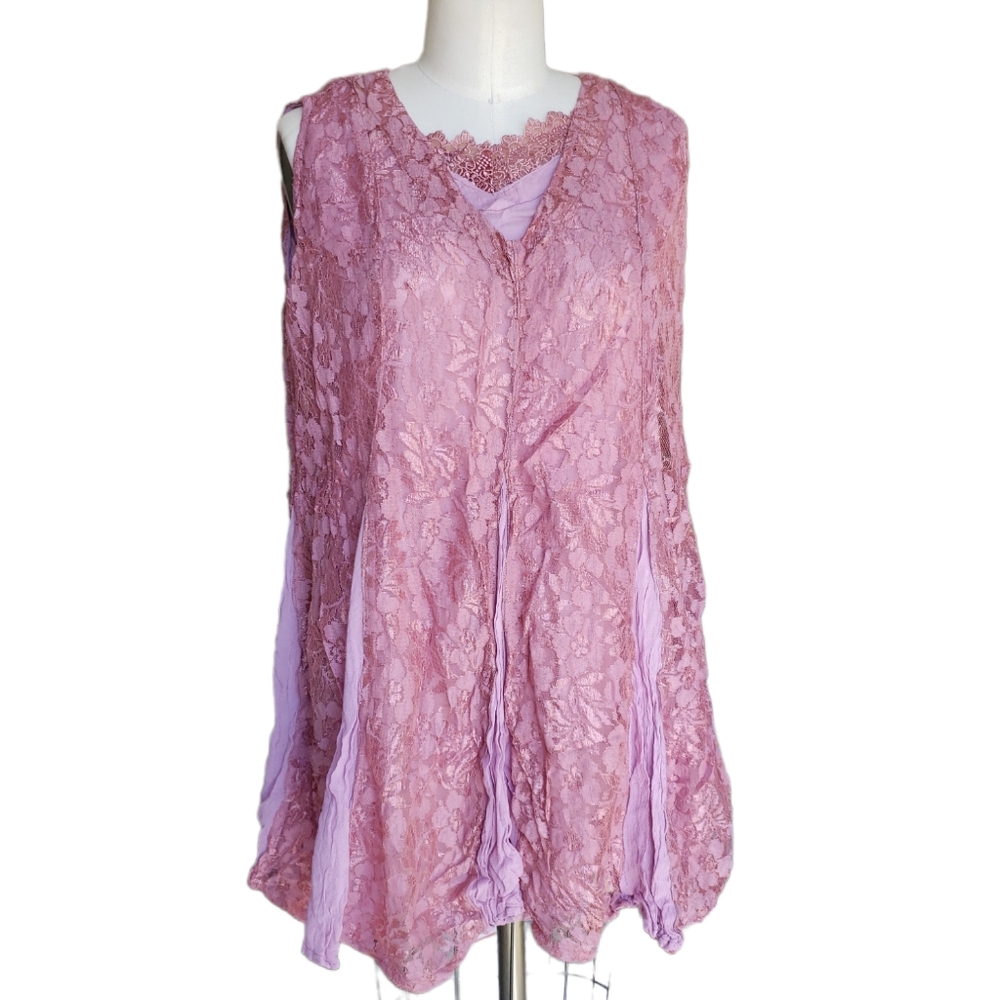 Vintage Rose Pink Lace French Gear Sleeveless Dress